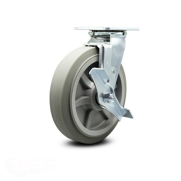 8 Inch Thermoplastic Rubber Swivel Caster with Ball Bearing and Brake SCC